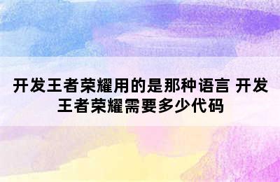 开发王者荣耀用的是那种语言 开发王者荣耀需要多少代码